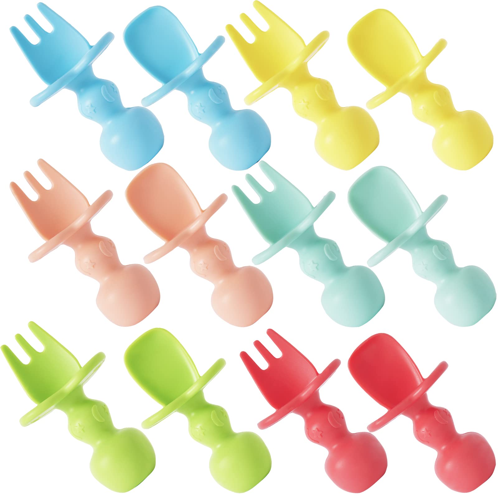 12 Pack Baby Utensils, Silicone Baby Spoons Self Feeding And Baby Forks, Toddler Utensils For Baby Led Weaning, Chewable Utensil