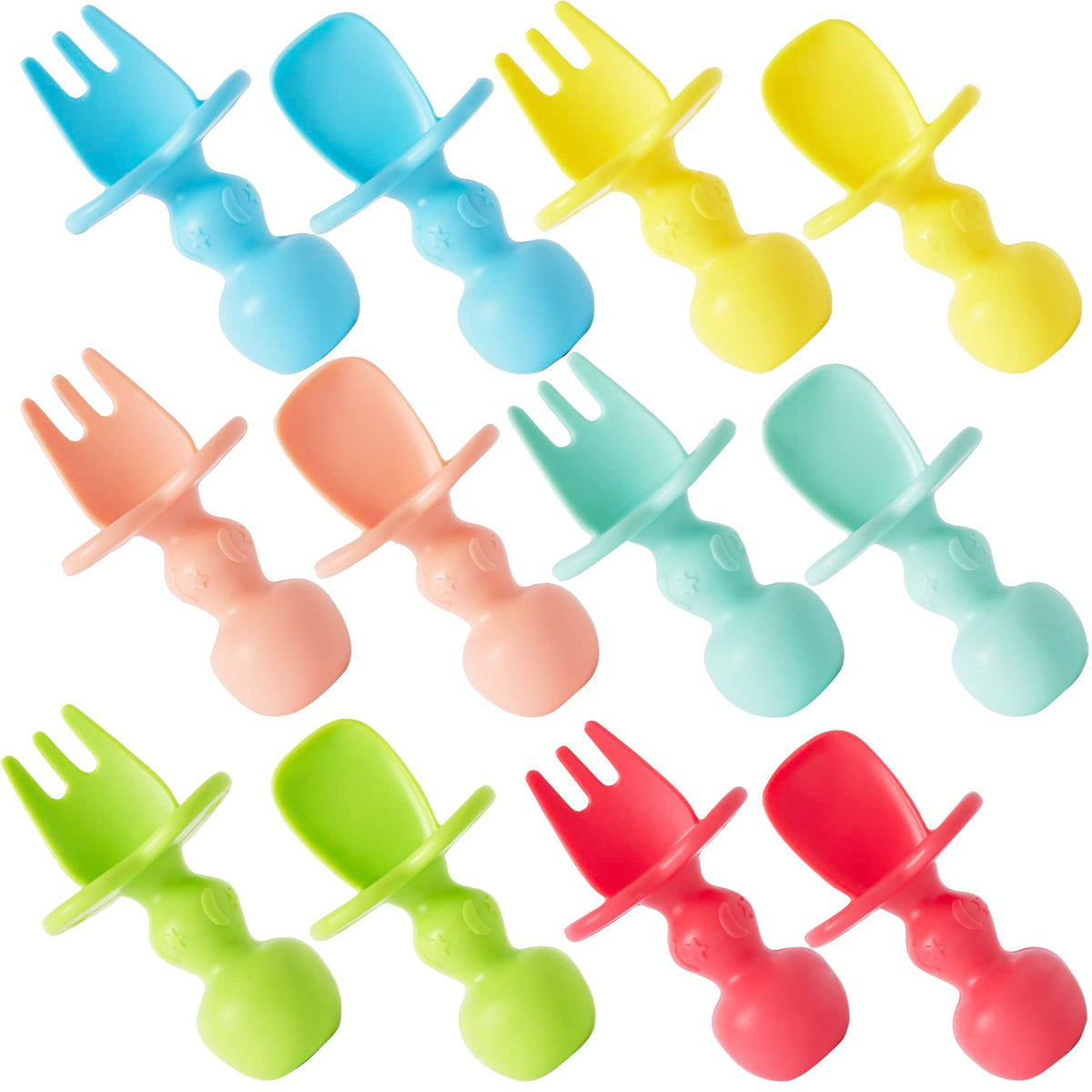 12 Pack Baby Utensils, Silicone Baby Spoons Self Feeding And Baby Forks, Toddler Utensils For Baby Led Weaning, Chewable Utensil