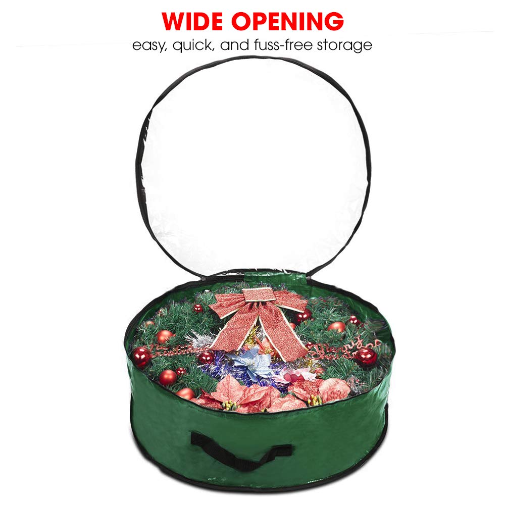 Propik Christmas Wreath Storage Bag 24'' - Garland Holiday Container With Clear Window - Tear Resistant Fabric - 24'' X 24'' X 8