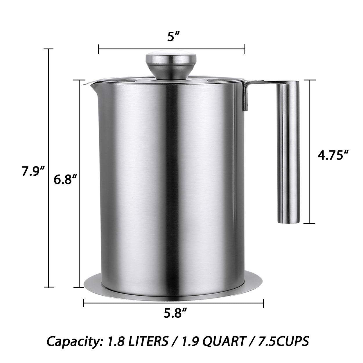 Sumerflos 1.8 L/1.9 Quart Stainless Steel Grease Strainer And Container - Large Oil Storage Pot Grease Keeper With Dust-Proof Li