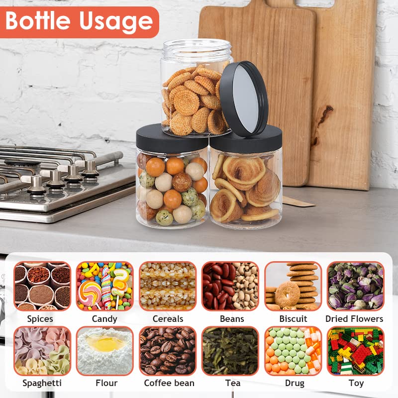 Jars With Lids, 48Pcs 8 Oz Plastic Containers With Lids Pen Labels Leak Proof Bpa Free Airtight Refillable Clear Small Container