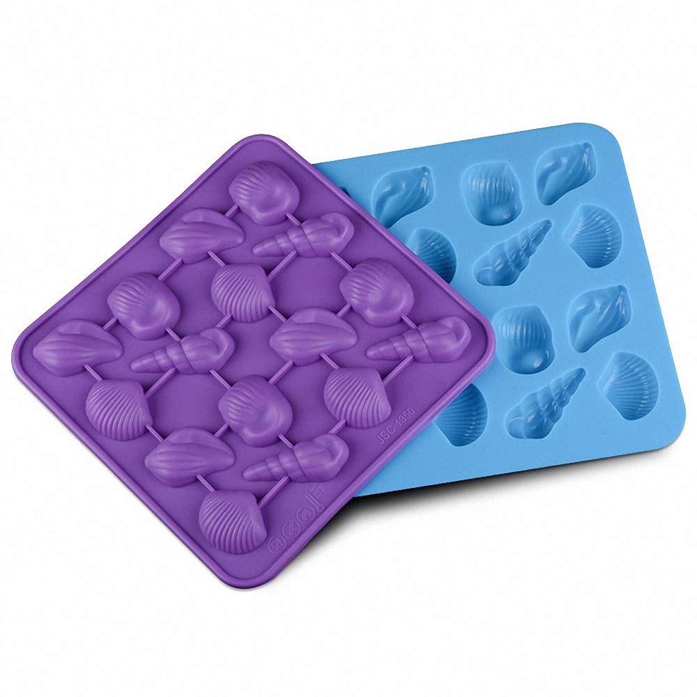 2Pcs Small Conch Shell Chocolate Candy Silicone Molds, Seashell Fondant Mini Soap Crayon Resin Mould Ice Cube Jello Tray, Under