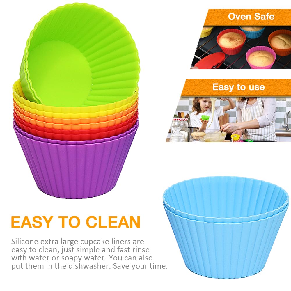 Pharamat Extra Large Silicone Cupcake Muffin Cups 24 Pack, 3.54 Inch Cupcake And Muffin Liners, Reusable Jumbo Silicone Baking C