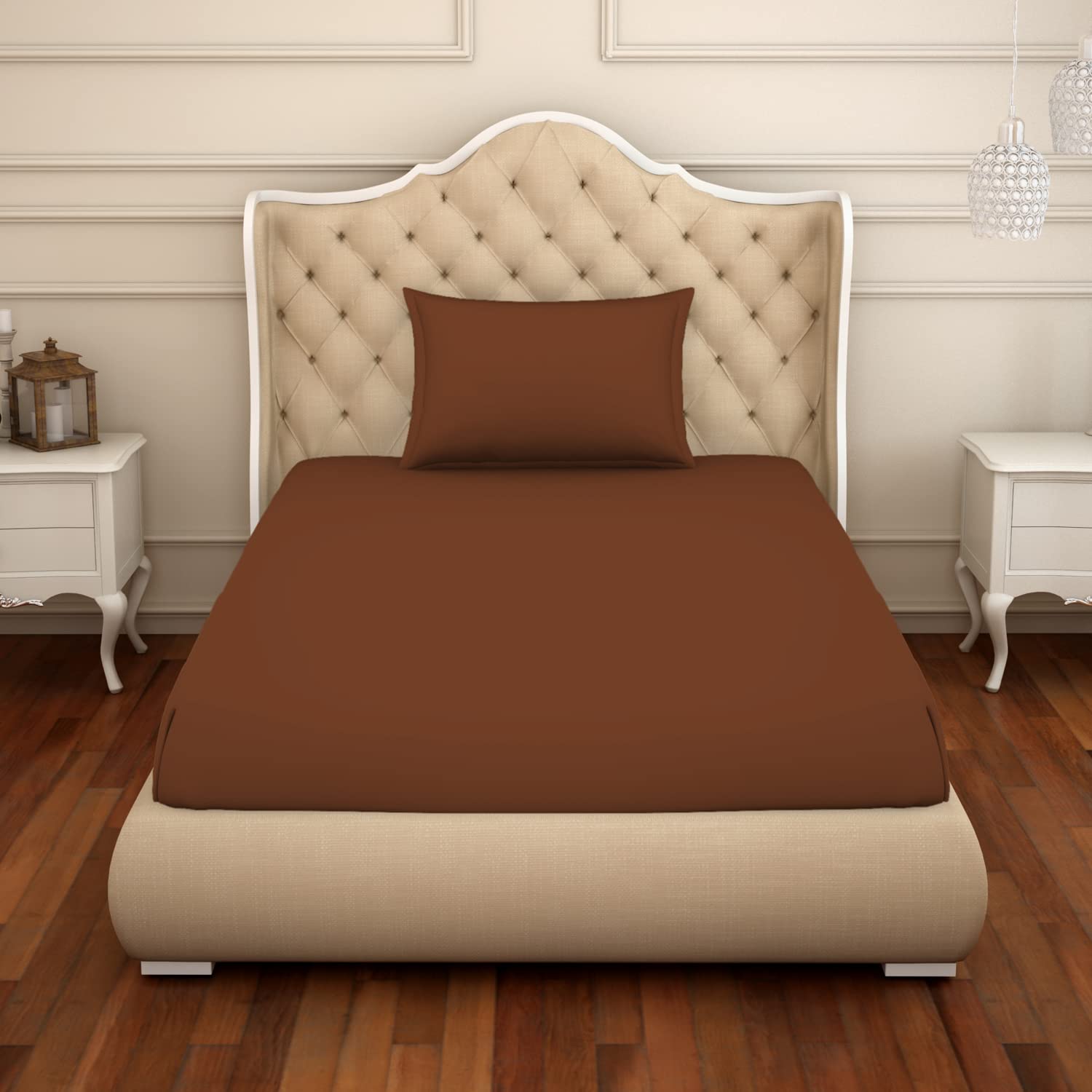 Welspun Cotton Rich Bedsheet Single Reversible Quick Dry No Color Loss 150 Tc Brown Bedsheet for Single Bed
