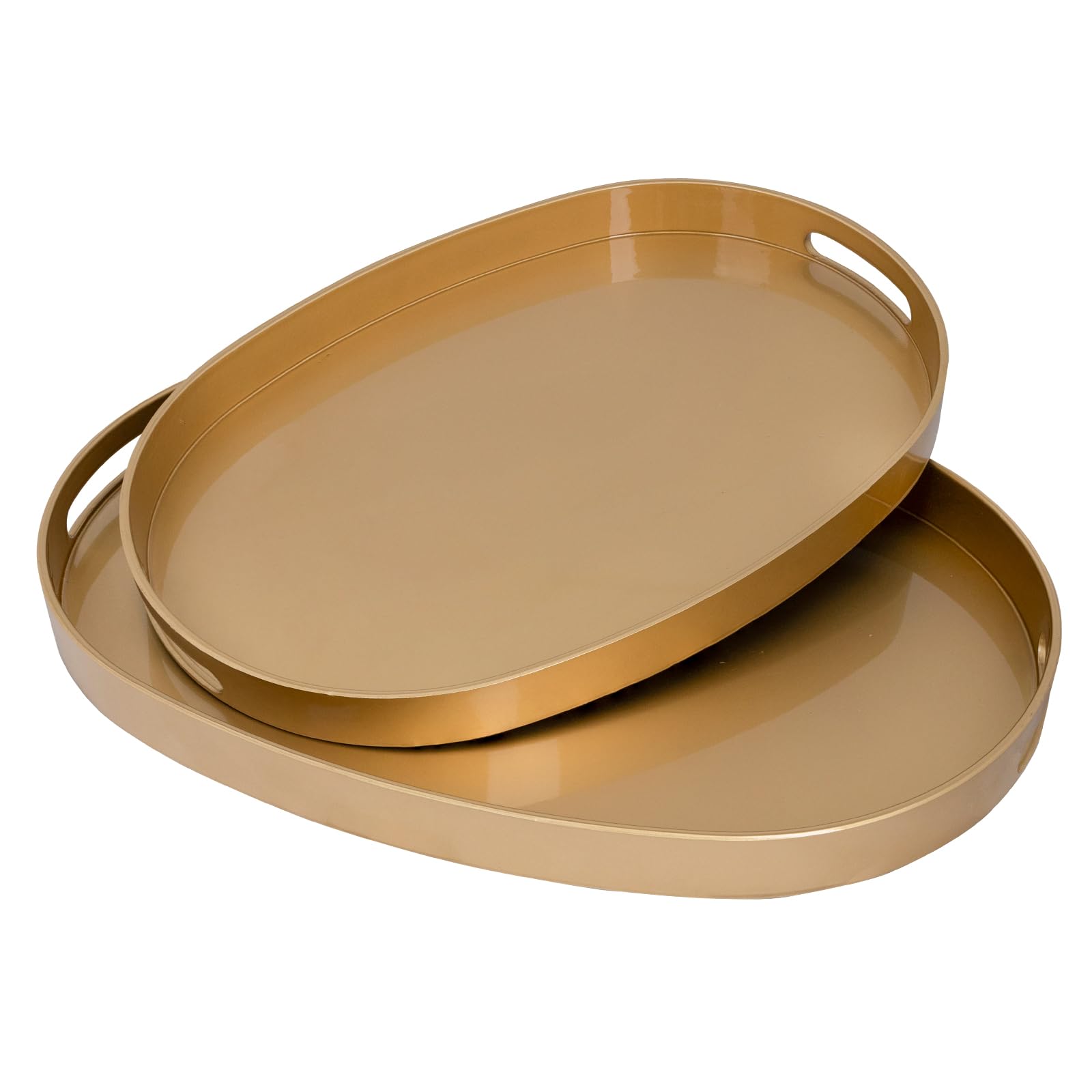 MAONAME Gold Serving Trays with Handles, Oval Decorative Tray for Coffee Table, Nesting Trays Set of 2, Plastic Vanity Tray for 