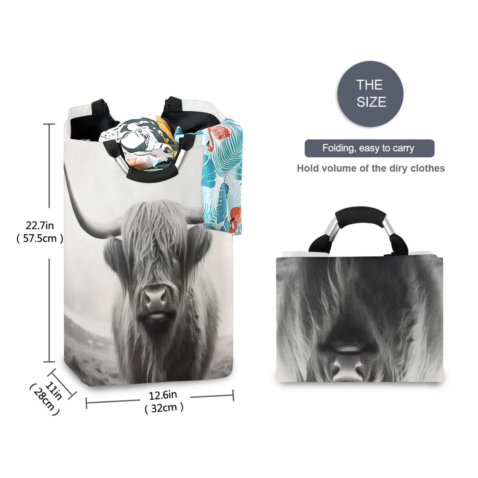 Blueangle Funny Scottish Highland Cow Laundry Basket Collapsible Oxford Fabric Laundry Hamper Foldable Clothes Laundry Bag With