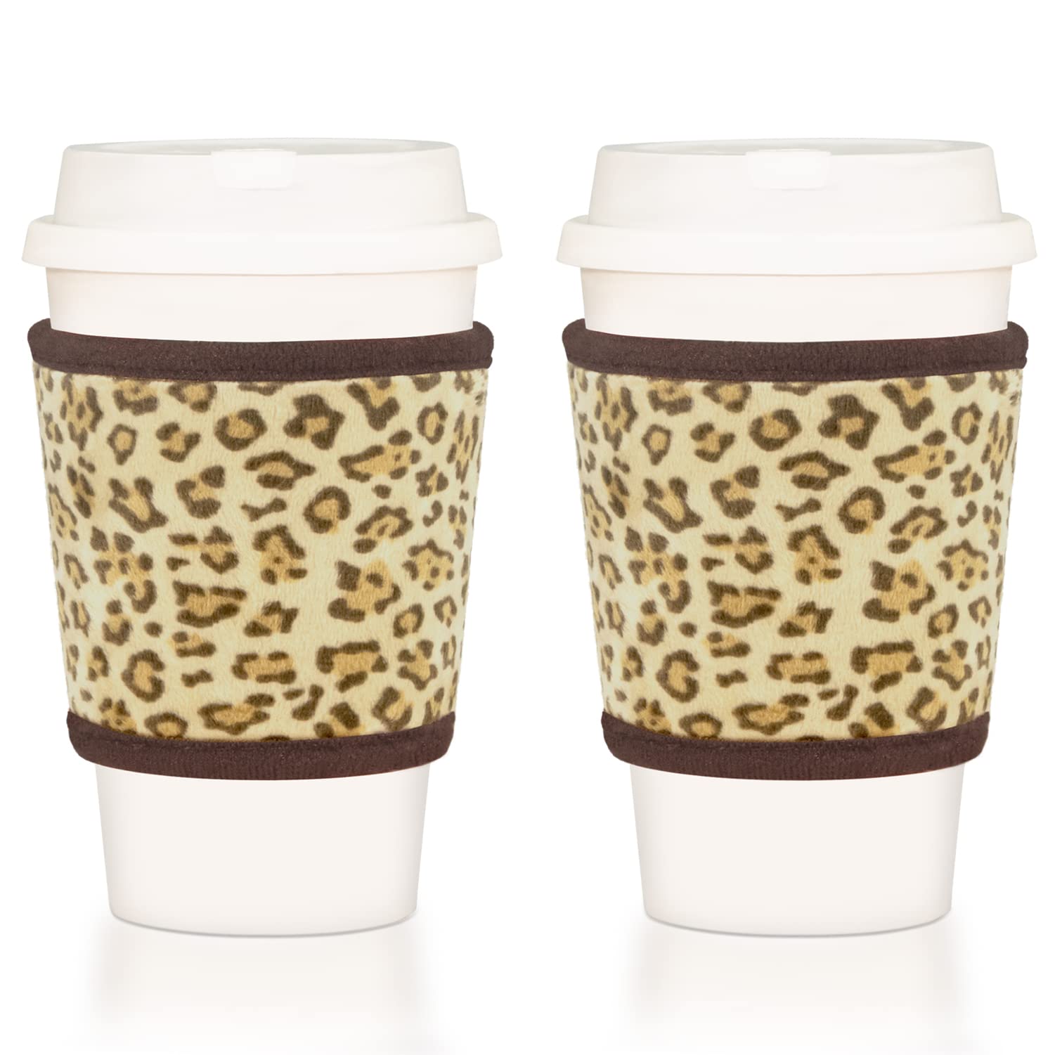 Bagnoregio Soft Plush Velvet Reusable Hot Coffee Sleeve, Heat Resistant Fuzzy Neoprene Insulated Cozy For Iced Drink Cups, 2-Pac