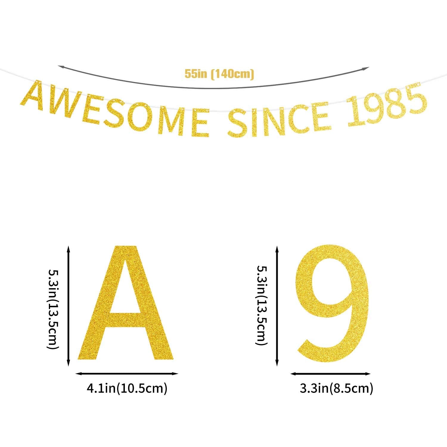 Awesome Since 1985 Pre-Strung Gold Glittery 39Th Birthday Banner 39 Thirty Nine Years Old Birthday Party Decorations For Men Wom