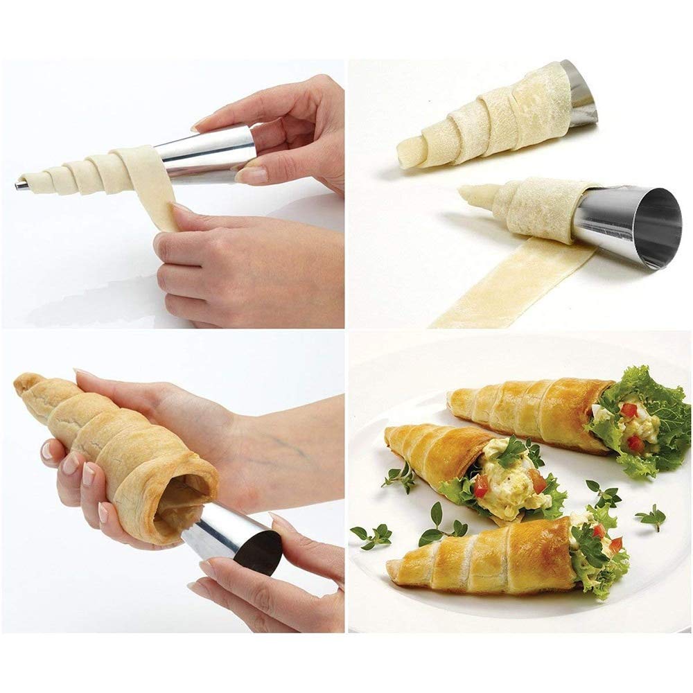 Non-Stick Cream Cannoli Tubes, Fantasyday 12 Pcs Stainless Steel Baking Cones Pastry Roll Horn Croissant Mold Cannoli Shells Wit