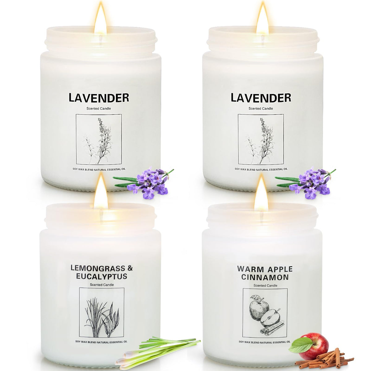 4 Pack Candles for Home Scented, Lavender Candles Gifts Set for Women, 28 oz Aromatherapy Apples Cinnamon Scented Candles for Ho