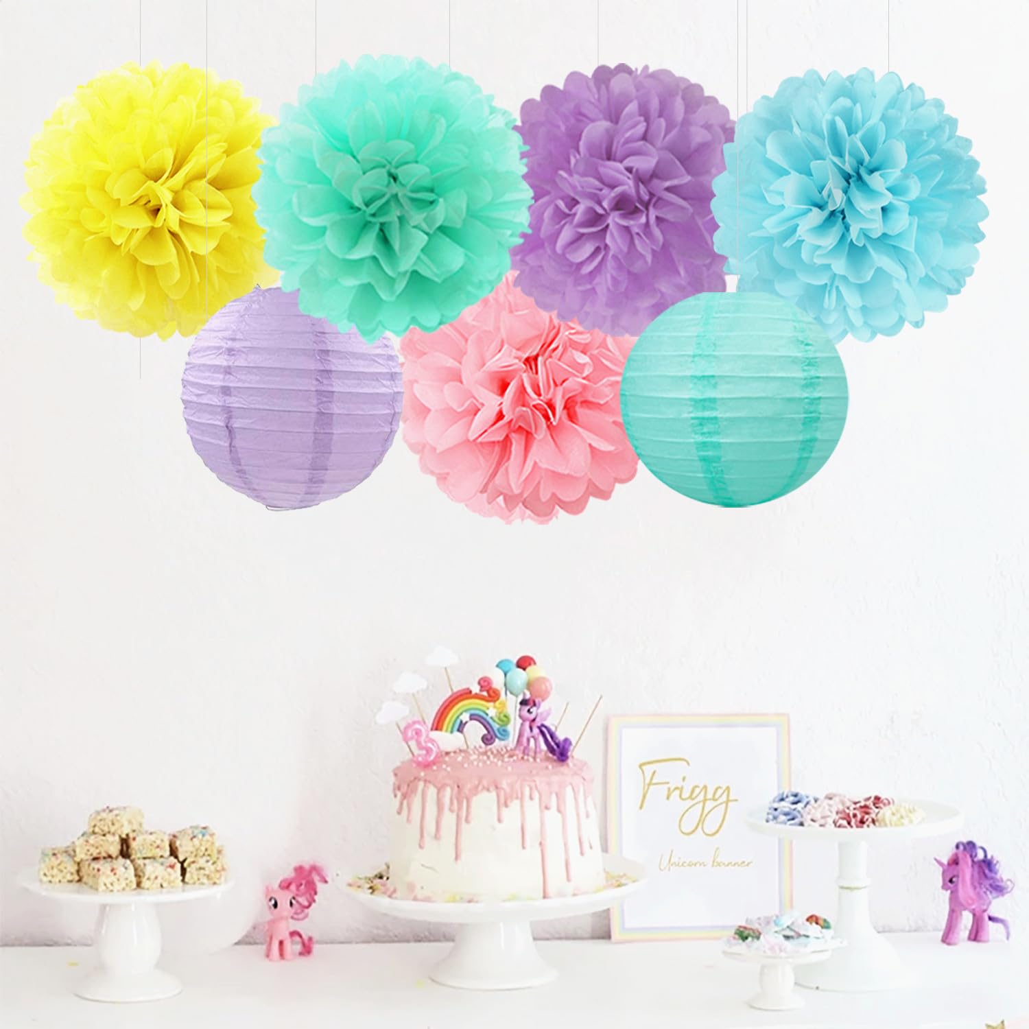 Pastel Rainbow Colorful Party-Decorations Paper Flowers Lanterns - 15Pcs Birthday Classroom Baby Shower Tissue Pom Poms Streamer