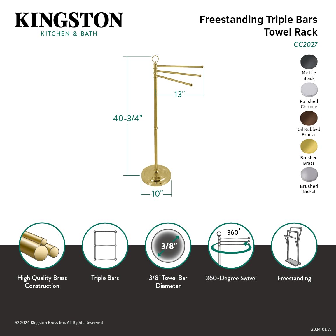 Kingston Brass CC2028 Vintage Pedestal Towel Bar  Brushed Nickel