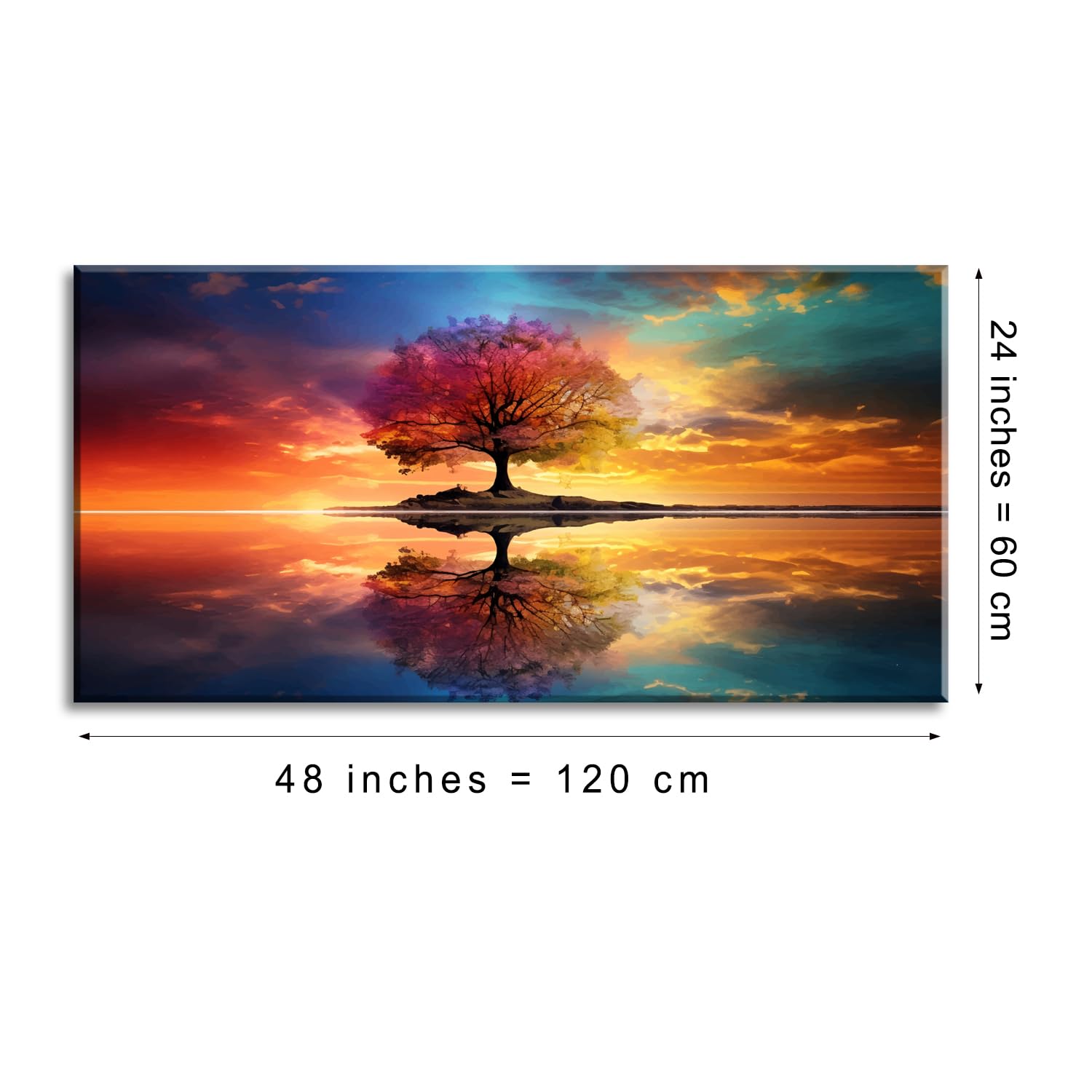 Lasdel Tree Alone Standing Middle Of Lake Landscape Canvas Wall Art For Living Room Bedroom Home, Beautiful Nature Scenery Paint