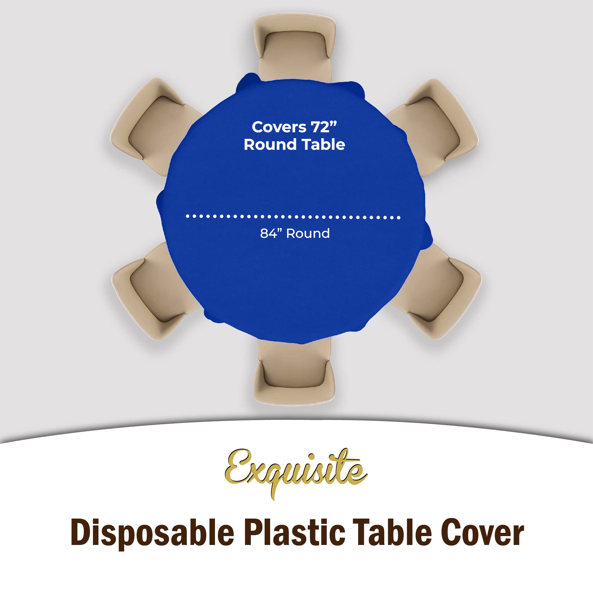 Exquisite 6-Pack Premium Plastic Tablecloth 84In. Round Plastic Table Cover - Dark Blue