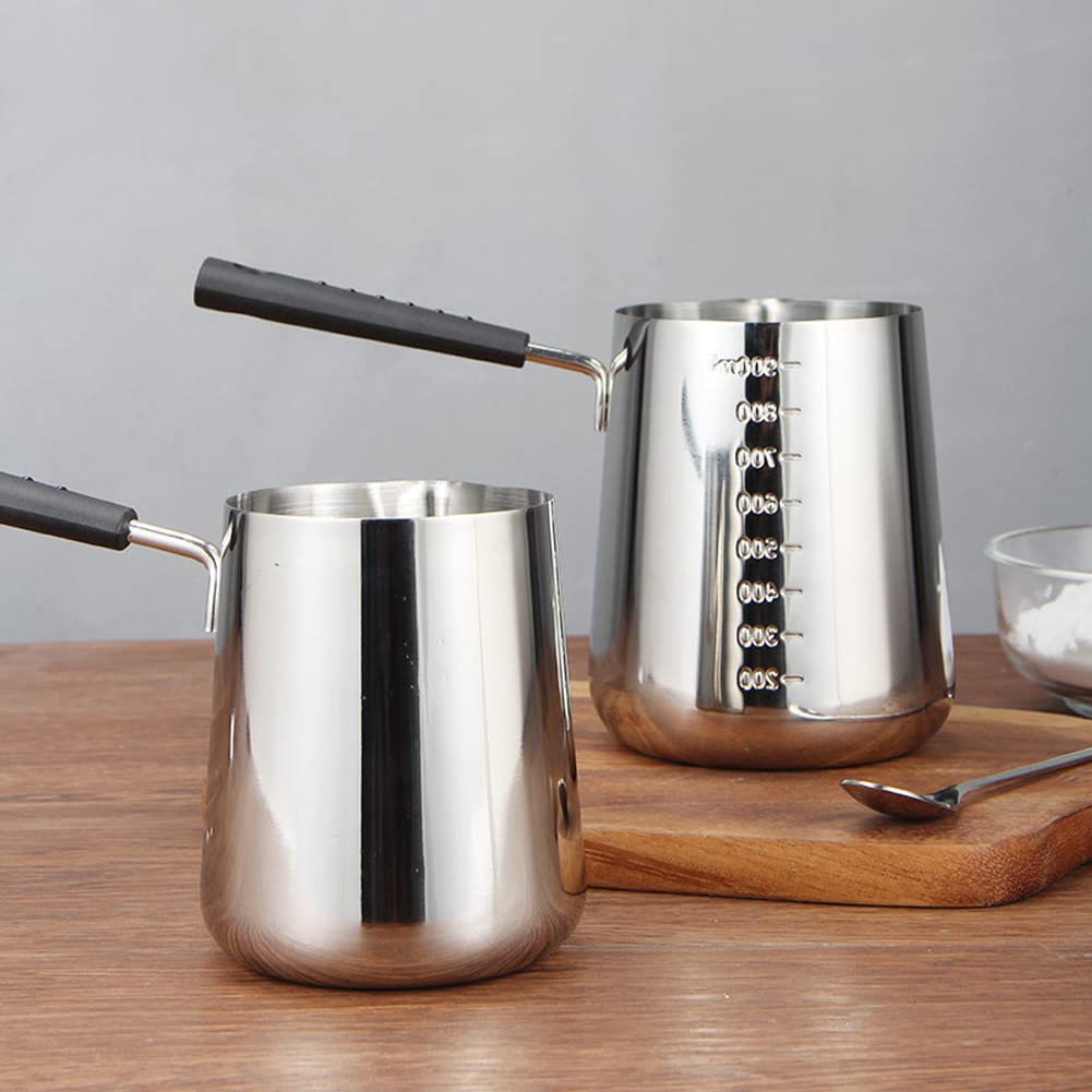 Elvaesther Milk Warmer Pot, Stainless Steel Butter Warmer With Pouring Spout, Milk Pan With Scale Chocolate Melting Pot Milk Fro
