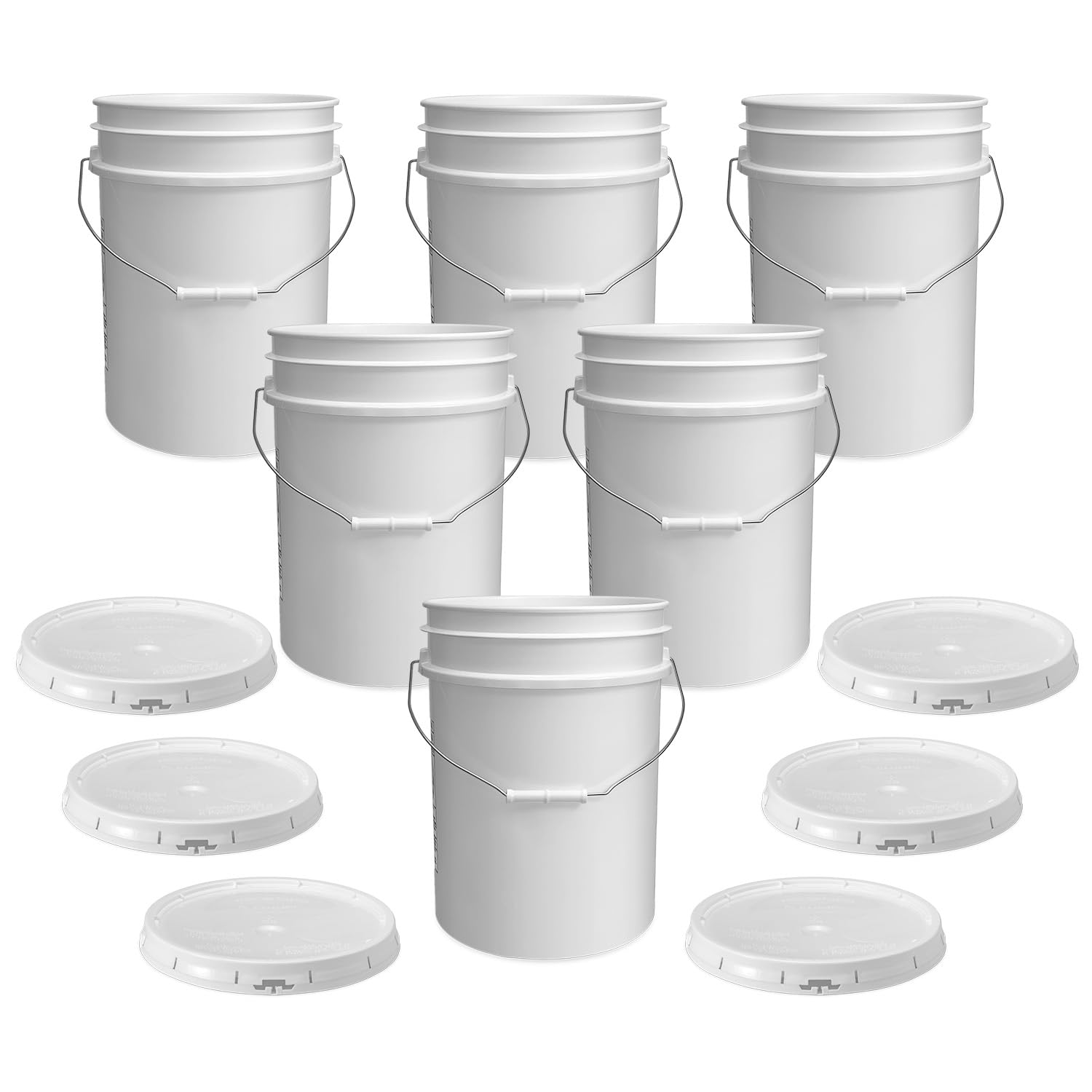 5 Gallon White Bucket & Lid - Set of 6 - Made in The USA - Durable 90 Mil All Purpose Pail - Food Grade - Contains No BPA Plastic (5 Gal. w/Lids - 6pk)