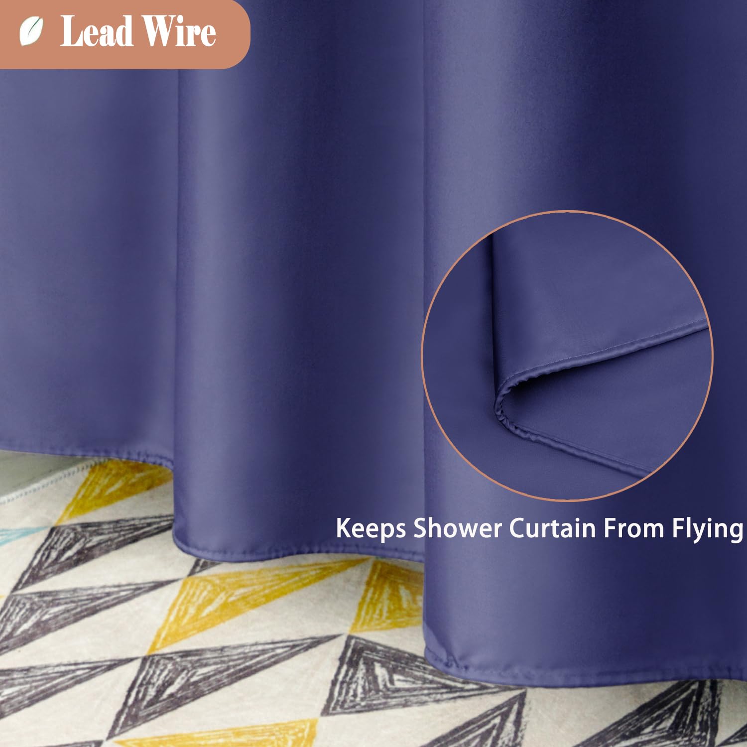 UFRIDAY Navy Blue Shower Curtain 72 x 75 Inch Long Fabric Shower Curtain Water Repellent with Window for Bathroom  with 12 Hooks