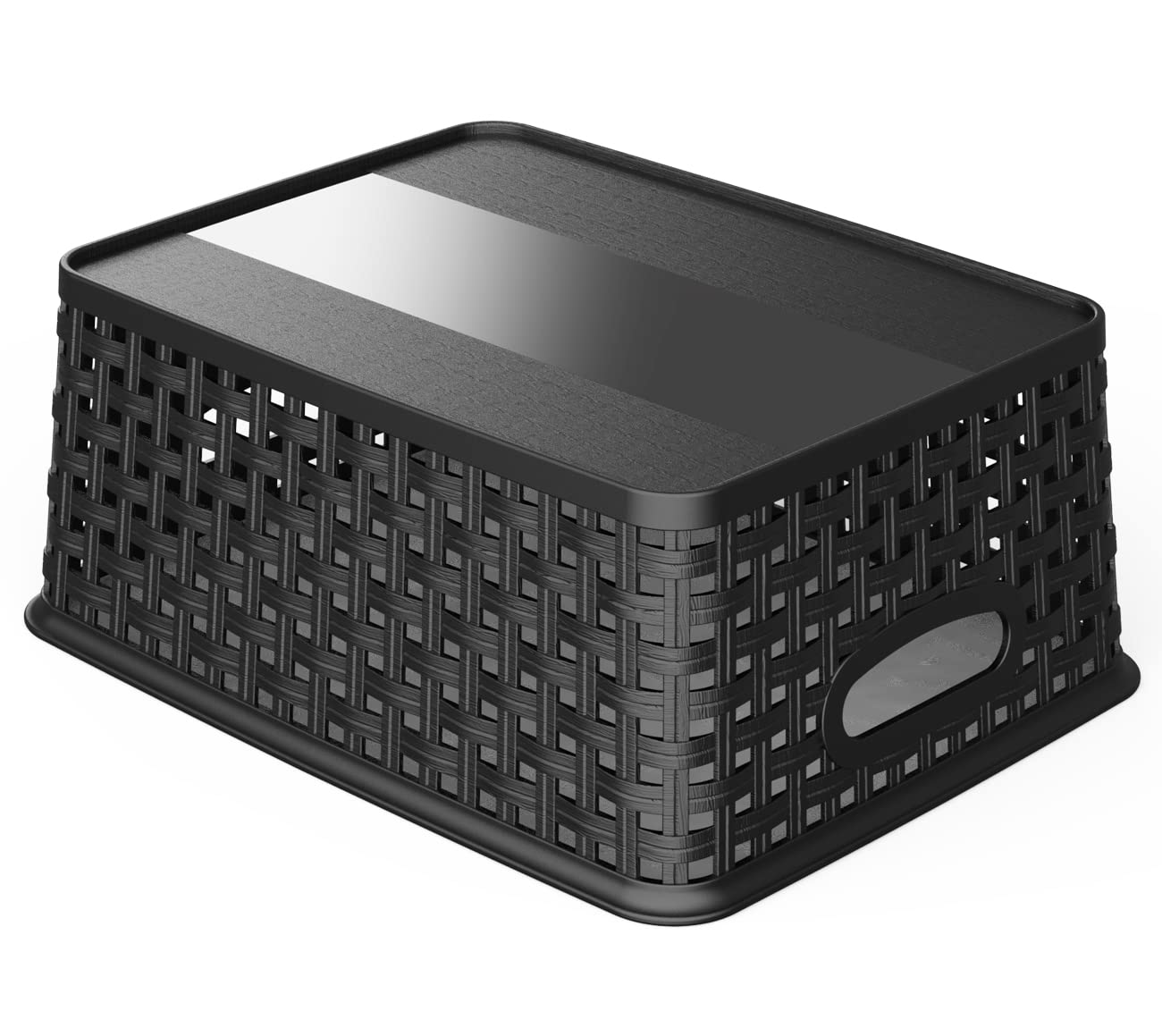 Wyt 12-Pack Plastic Small Shelf Storage Weave Baskets For Organizing, Black