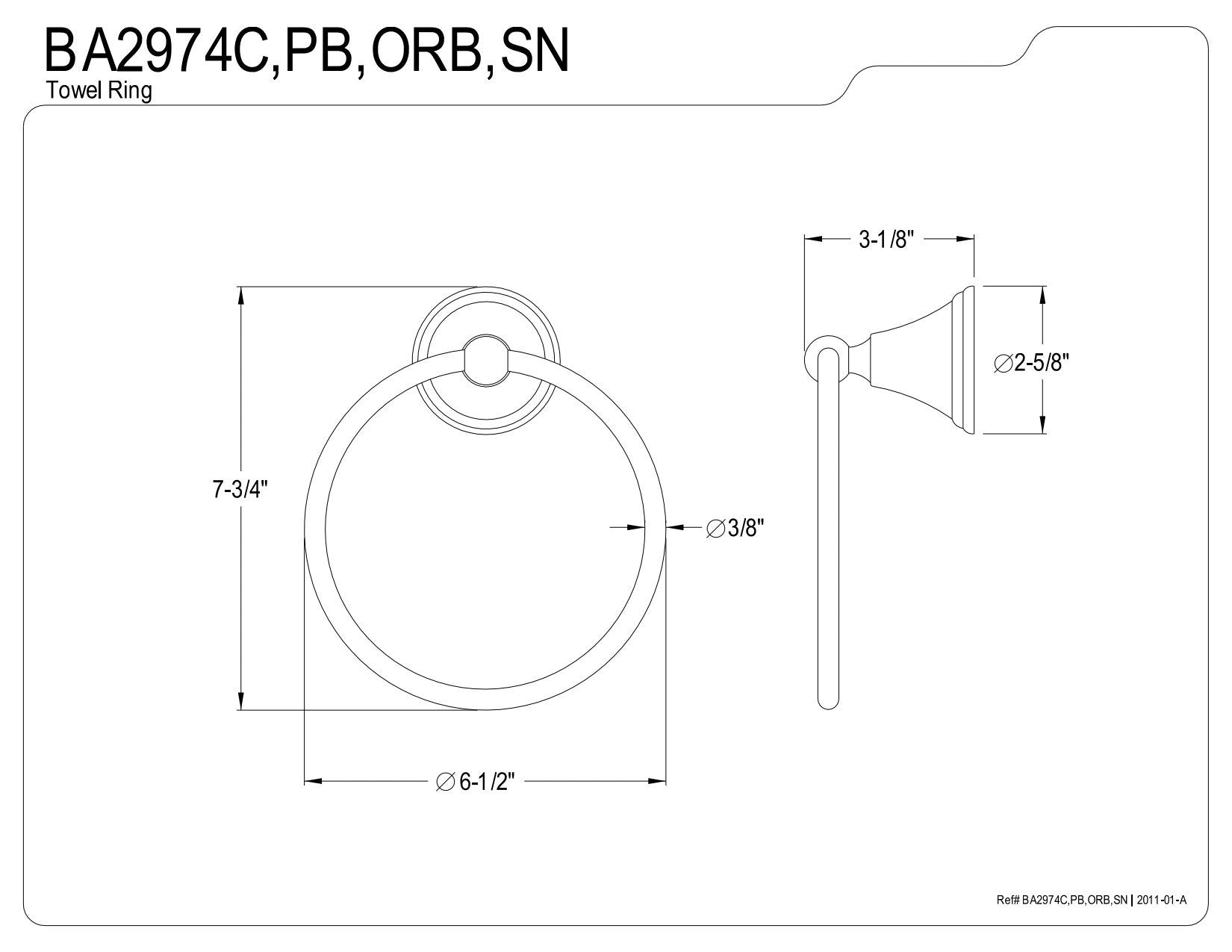Kingston Brass BA2974SN Governor Towel Ring  Brushed Nickel