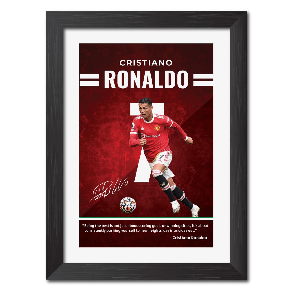 TenorArts Cristiano Ronaldo Poster Manchester United Quotes with Signature Laminated Photo Frame Painting with Matt Finish Black