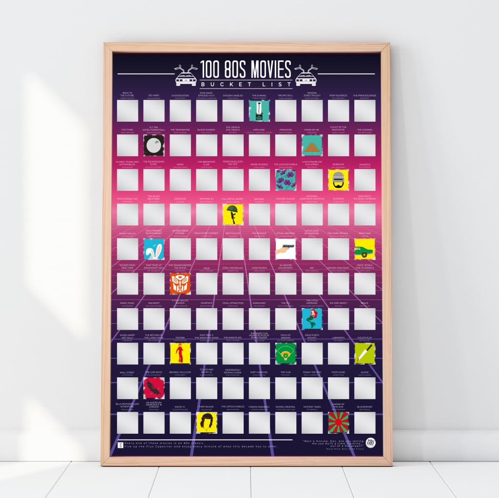 Gift Republic 80'S Movies Scratch Off Poster 100 Iconic 80S Films Bucket List Poster Cinema Wall Art Retro Film Fans Birthday Ch