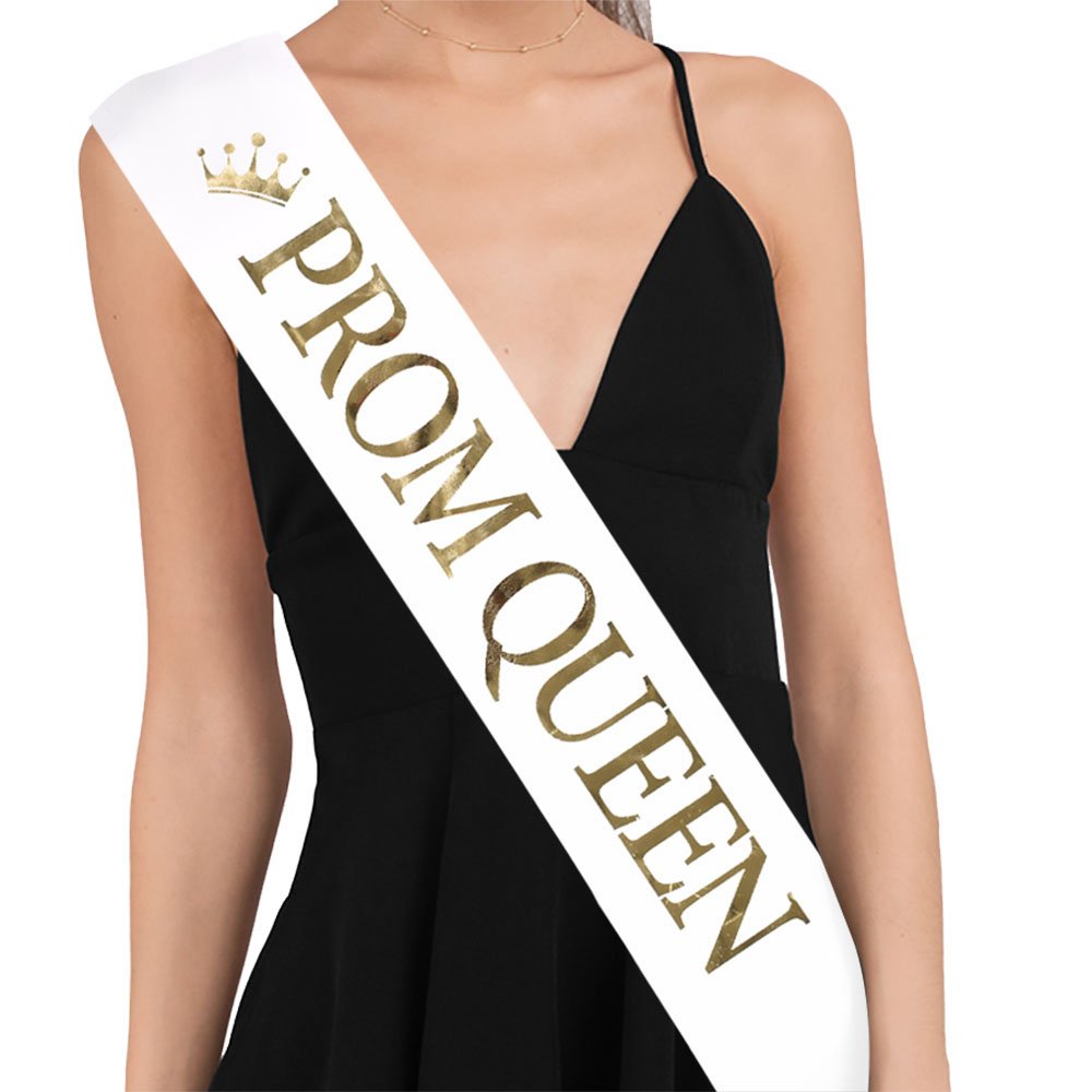 Ttcorock ''Prom King'' And ''Prom Queen'' Sashes - Graduation Party School Party Accessories, White With Gold Print