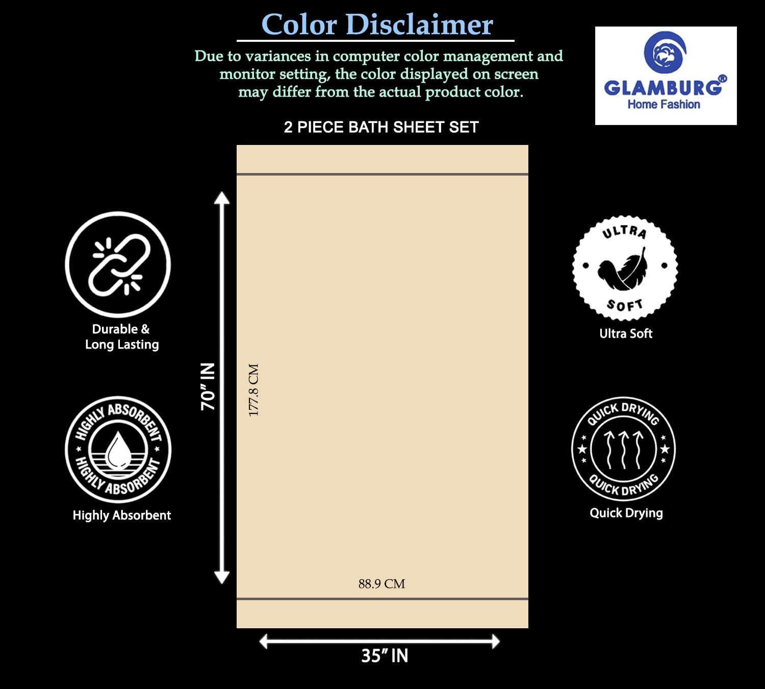 Glamburg 700 Gsm Premium Oversized Extra Large Cotton 2 Pack Bath Sheet 35X70-100% Combed Cotton - Luxury Hotel & Spa Quality -