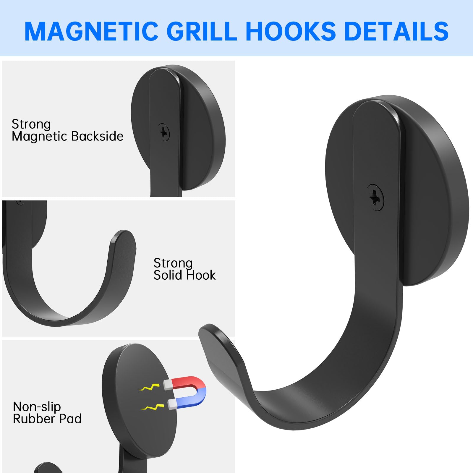 Irondiy 3 Pack Magnetic Grill Hooks,Outdoor Magnet Hooks For Grills,Grills Magnetic Hooks For Kitchen,Grill Accessories For Hang