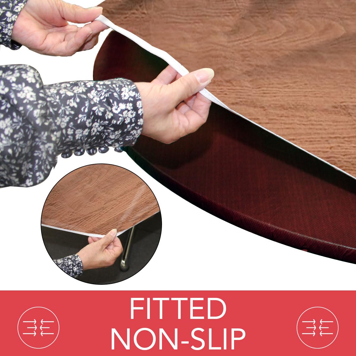 Covers For The Home Deluxe Elastic Edged Flannel Backed Vinyl Fitted Table Cover -Woodgrain - Oak - Extra Large Round Oblong Ova