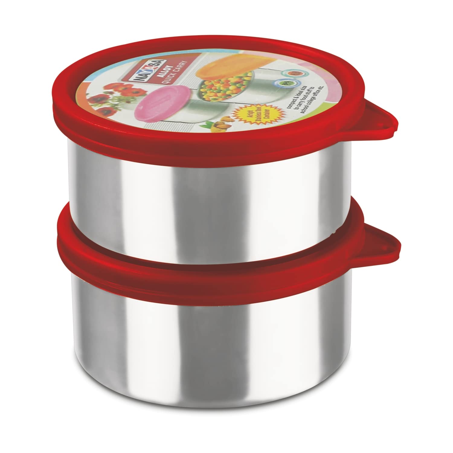Nayasa Alloy Quick Carry Big  Set Of 2, 150 Ml Each, Stainless Steel Containers With Airtight Lids, Multi Purpose Containers, L