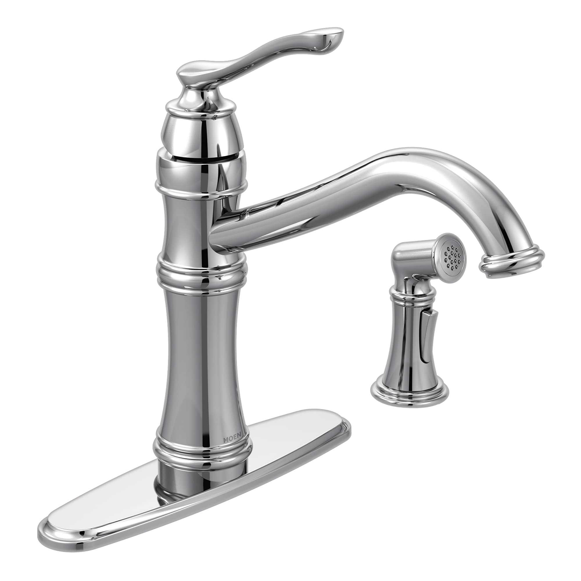 Moen 7245C Belfield Traditional One Handle High Arc Kitchen Faucet with Side Spray and Optional Deckplate Included, Chrome