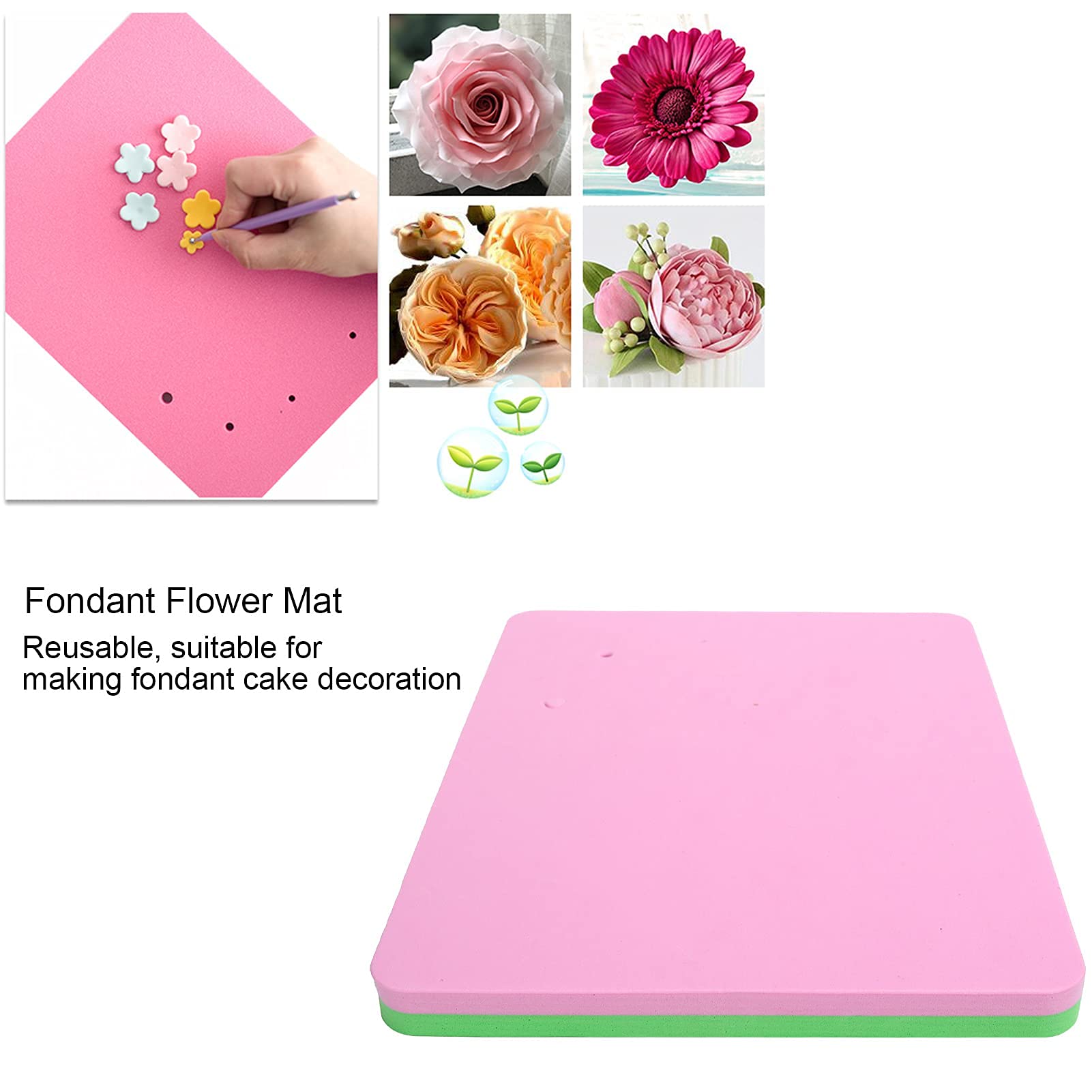 Aunmas Fondant Foam Pad, Rectangular Fondant Cake Sponge Pad Mat With 5 Holes For Cake Decoration, Diy Paste/Sugar Flower/Gum/Ch
