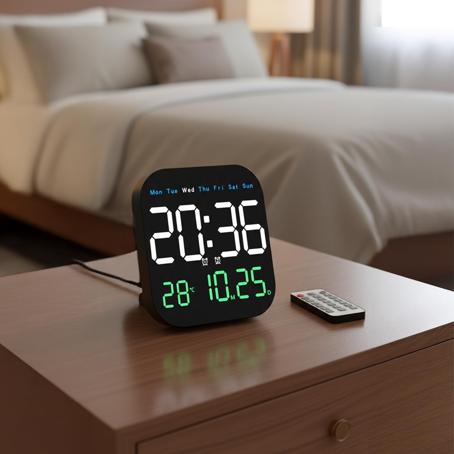 Amazon Basics Led Digital Clock With Remote, 12/24 Hr Format,Black Color, Abs, Dual Alarm, Auto Dimming Display, Temperature Dis