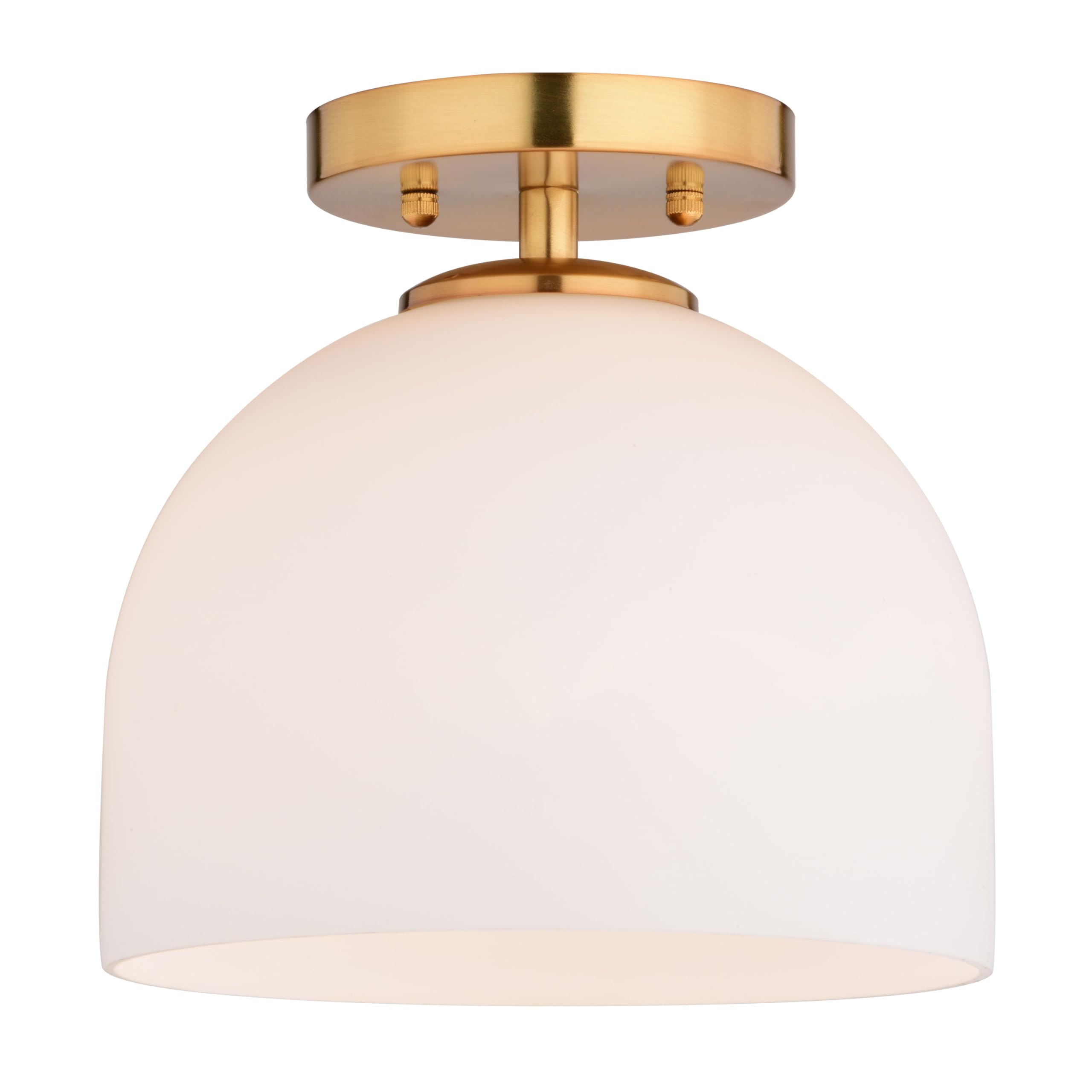 VAXCEL Shelby 9.25-in W Gold Brass Transitional Semi Flush Mount Ceiling Light White Glass