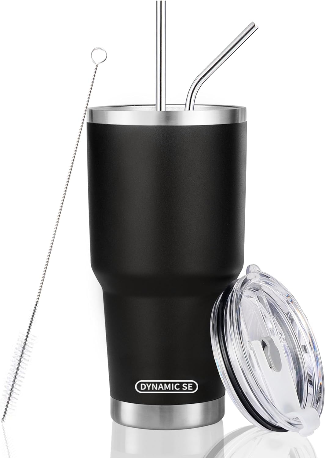 DS 30 oz Black Tumbler Stainless Steel Double Wall Vacuum Insulated Mug with Straw and Lid, Cleaning Brush for Cold and Hot Beve