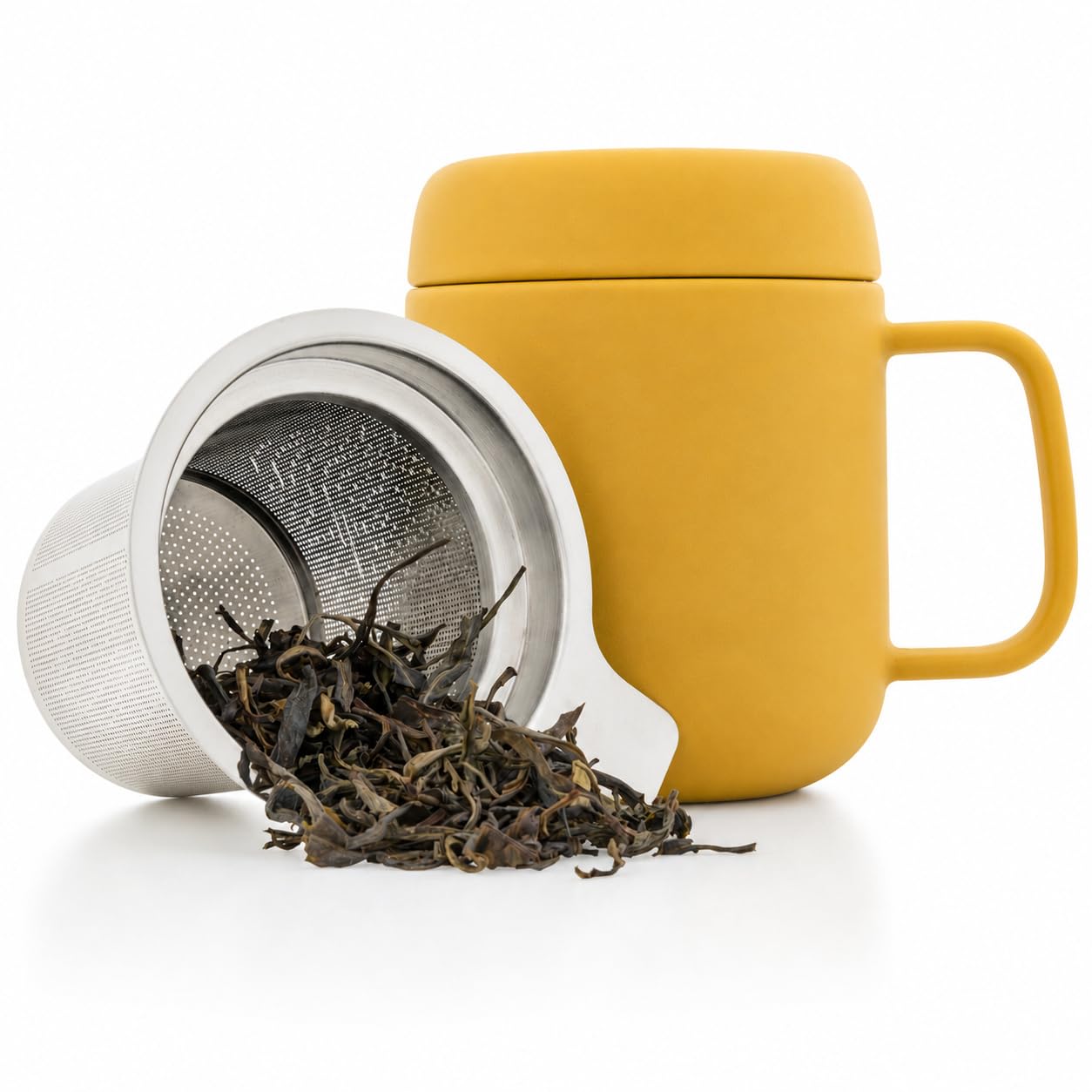 Tealyra  Sumo Porcelain Loose Tea Steeping Mug  15oz/450 ml Ceramic Tea Cup with Infuser and Lid/Coaster  Extra Fine Stainles