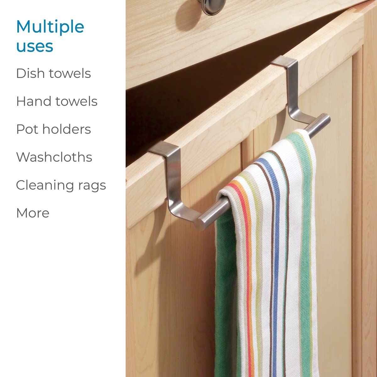 Idesign Forma Metal Over The Cabinet Towel Rack For Bathroom And Kitchen, 9.25'' X 2.5'' X 2.5'', Brushed Stainless Steel