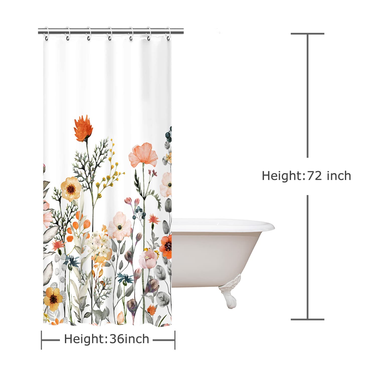 Livilan Small Stall Shower Curtain 36W X72H Inches Narrow Rv Shower Curtains Floral Shower Curtains For Bathroom Flower Shower C