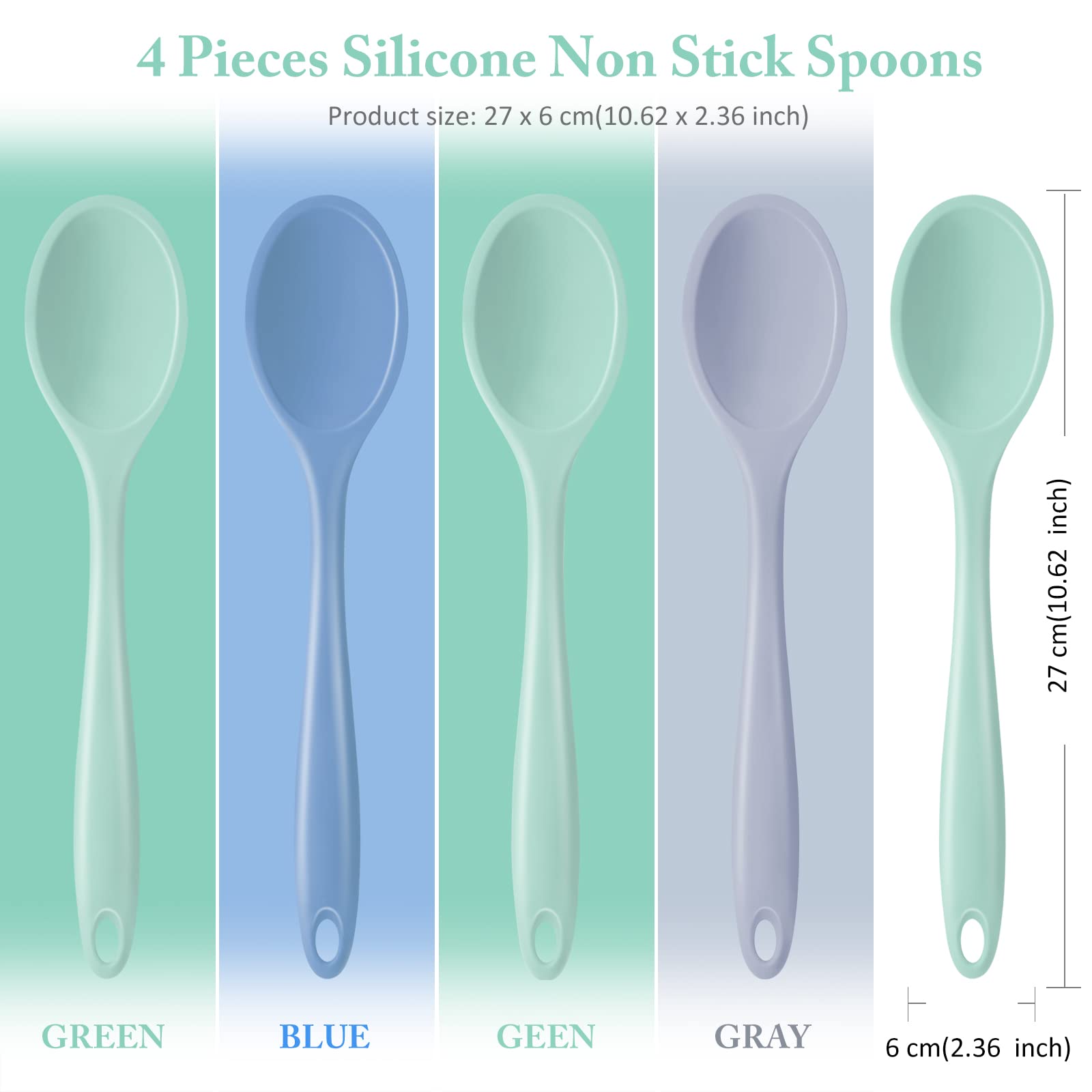 4 Pieces Silicone Mixing Spoon For Cooking Heat Resistant, Large Silicone Basting Spoon Utensil Spoon Non-Stick Serving Spoon Fo