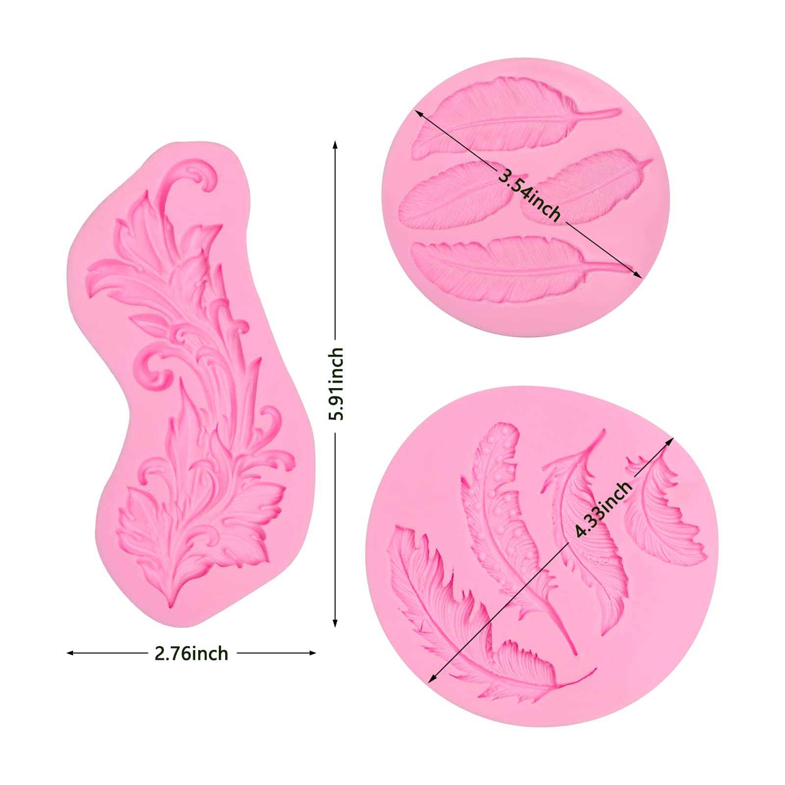 Baroque Feather Silicone Molds, 3D Feather Chocolate Fondant Molds, Cake Border Kitchen Baking Molds For Cake Decoration Cupcake