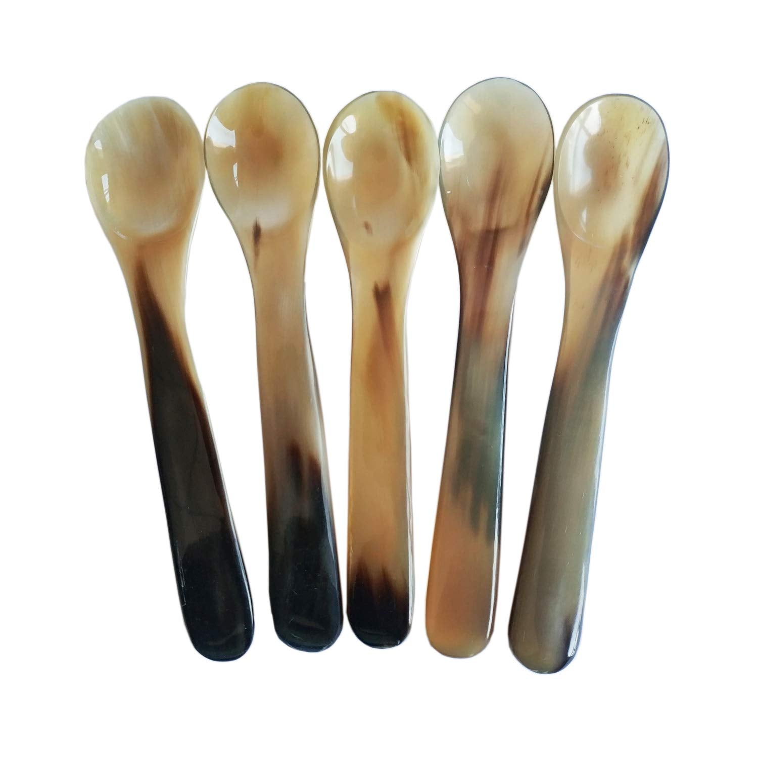 Duebel Set Of 5 Naturally Handcrafted Buffalo Horn Spoons, 5.6'' X 1.1'' Dinner Ware Serving Spoon (Light Color)