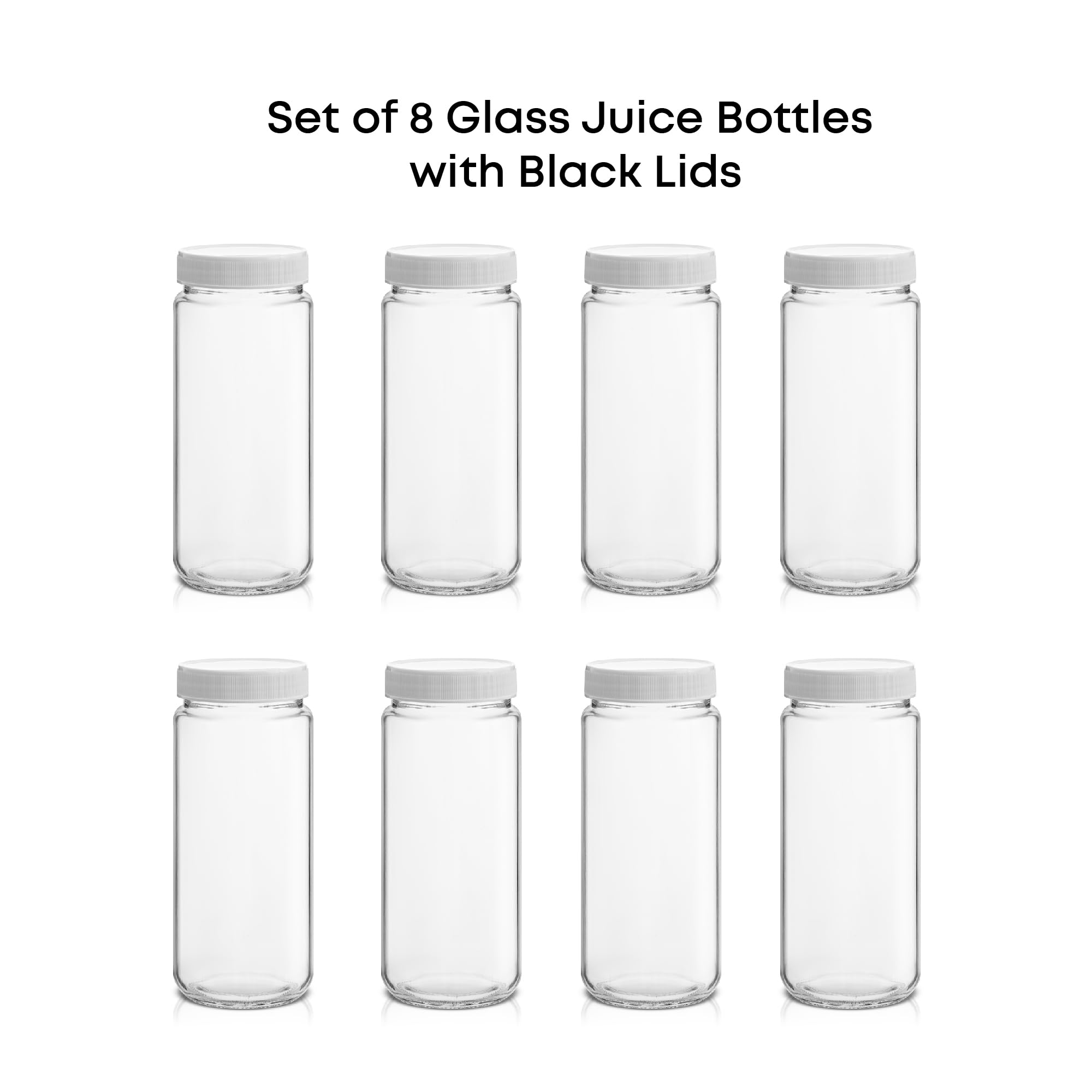 JoyJolt 16 oz Reusable Glass Bottles with Caps. Set of 8 Juicing Bottles With Lids and Juice Jars Labels. Glasses for Cold Brew Bottles  Smoothie