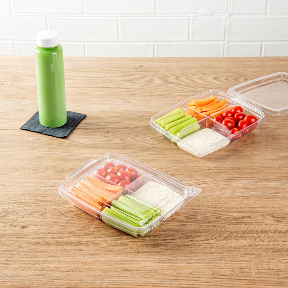 Tamper Tek 13 Ounce Rectangle Take Out Containers, 100 Durable Carryout Containers - Tamper-Evident, Freezable, Clear Plastic To