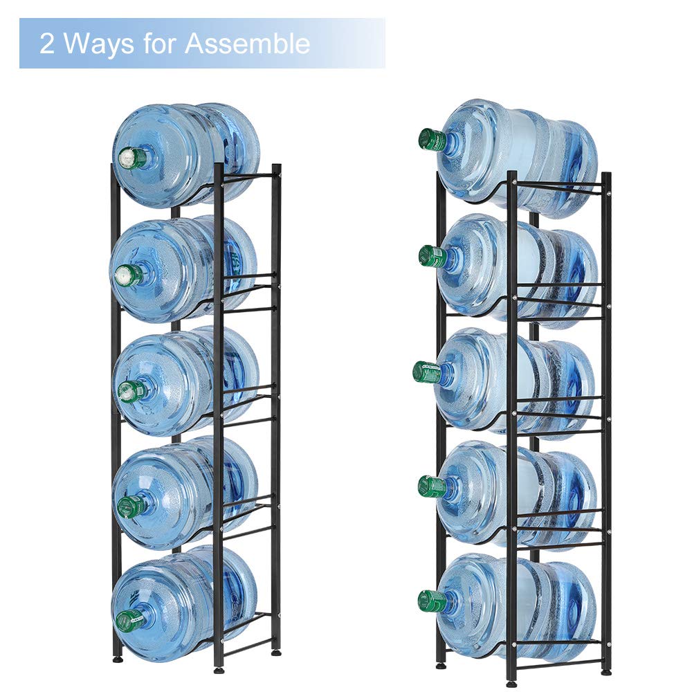 LIANTRAL 5 Gallon Water Jug Holder  Heavy Duty Water Rack Freestanding Water Bottle Organizer for Home Office  5 Tiers  Black