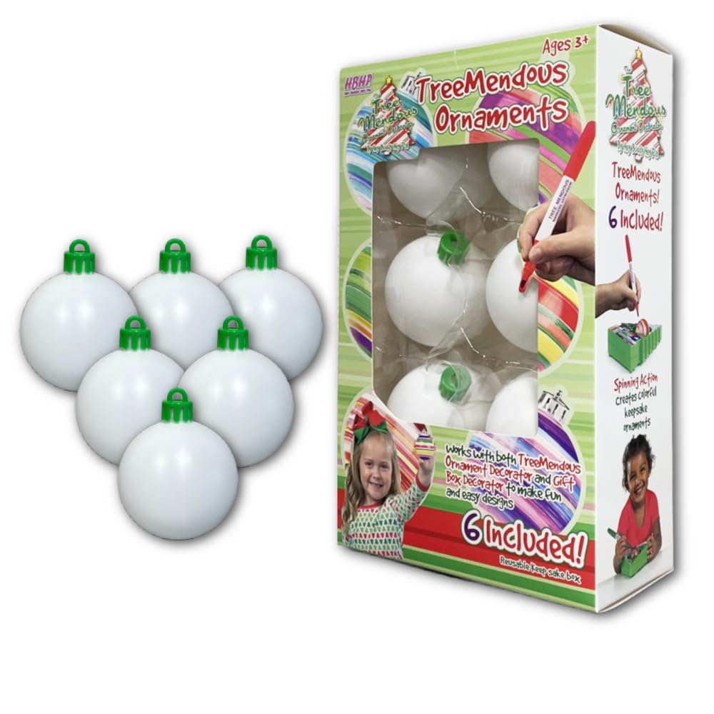 The Treemendous Ornament Decorator Christmas Decorating 6 Count Refill Kit - White Ball Ornaments Compatible with Treemendous Tr