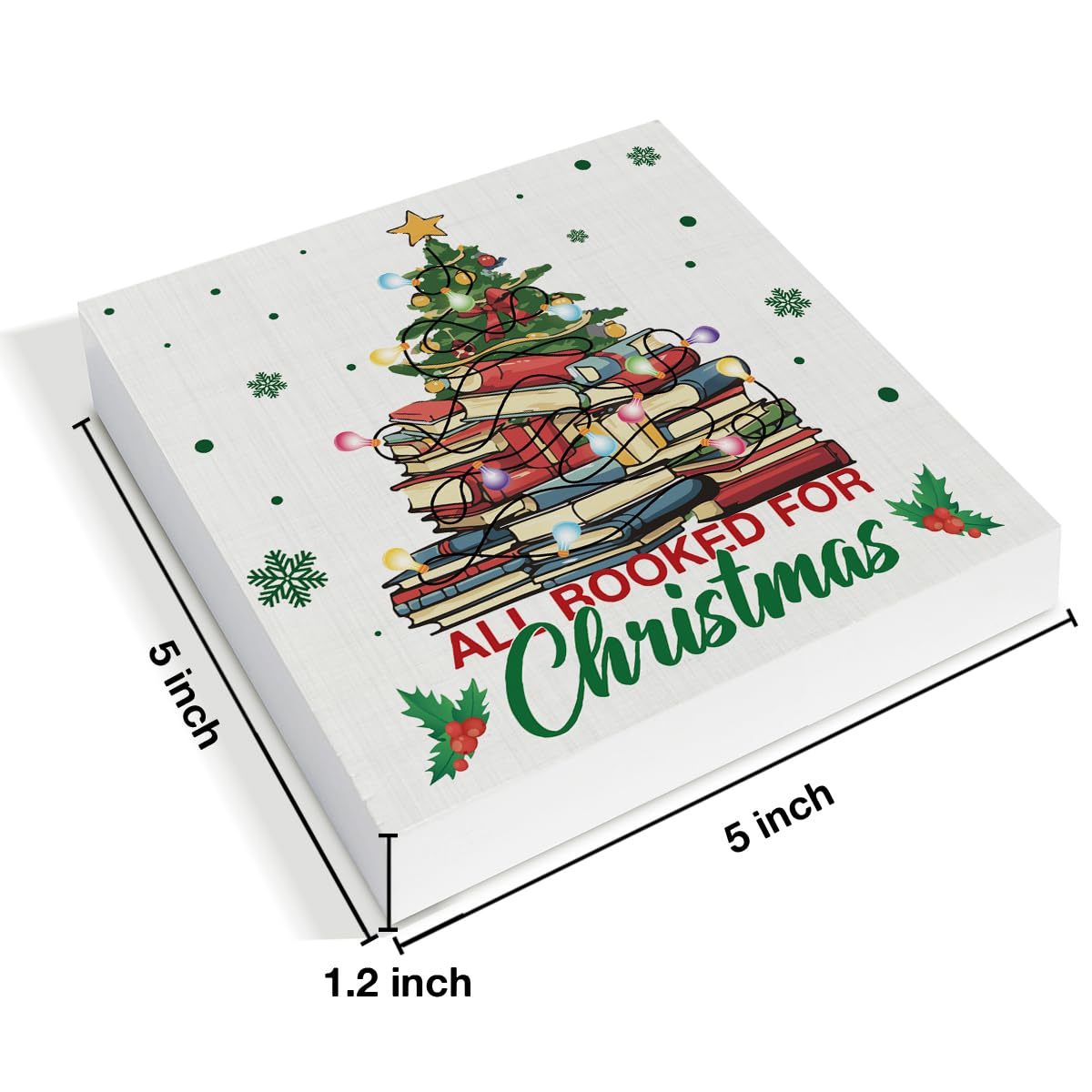 Indoor Christmas Decorations, Christmas Book Tree Wooden Sign, Rustic Christmas Decor, Christmas Decor for Desk Table Shelf 5 x
