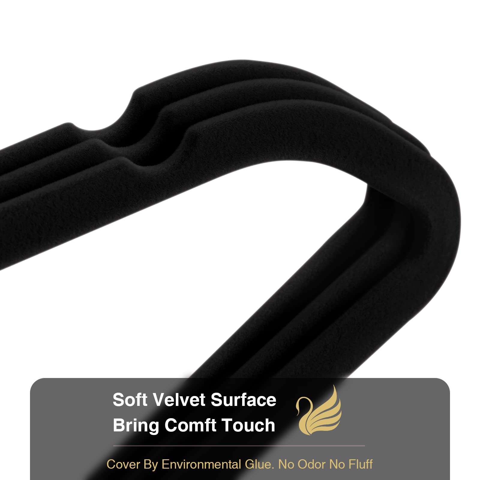 Ulimart Black Velvet Hangers 50 Pack - Premium Non-Slip Felt Hangers with 360° Hook for Coats, Shirts, and Pants
