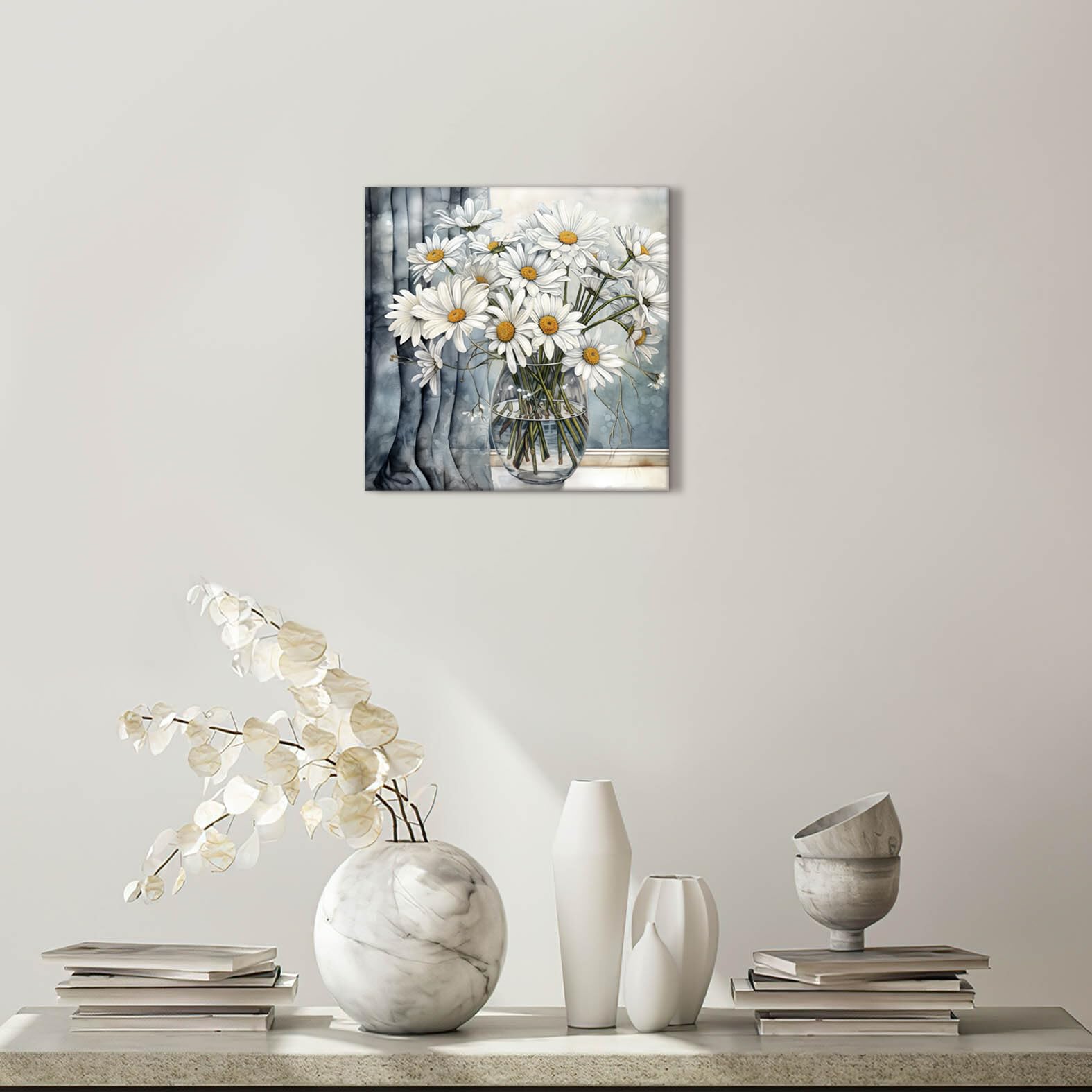 3Ldecor Gray Daisy Bathroom Wall Decor Canvas Print Picture Art Hanging Dining Room Kitchen Office Living Room Bedroom