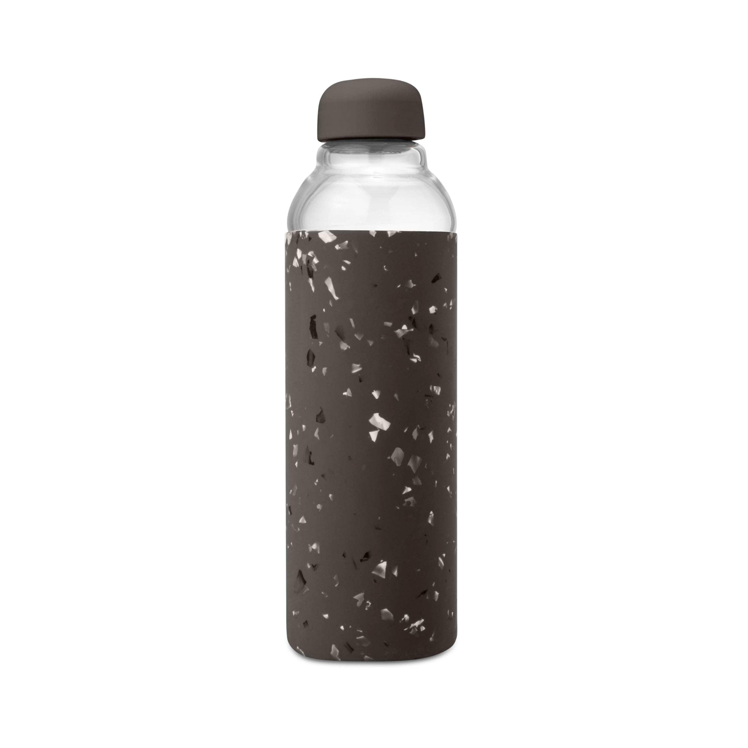 W&P Porter Glass Water Bottle 20 oz - Terrazzo Charcoal Silicone Sleeve, Reusable for Coffee, Tea, and Water