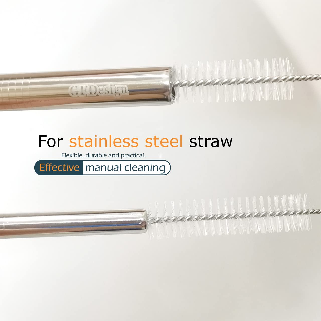 Gfdesign Drinking Straw Cleaning Brushes Set Pipe Tube Cleaner Nylon Bristles Stainless Steel Handle - 8'' X 3/8'' (10Mm) - Set